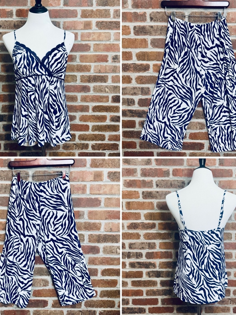 Morgan Taylor Intimates Navy & White Zebra-Print Lounge Set Women’s Sz Med NWOT